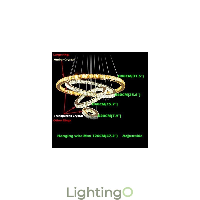 مصابيح معلقة، إضاءة سقف، إضاءة ثريا، حلقات دائرية، حلقات كبيرة، كريستال كهرماني وكريستال شفاف آخر