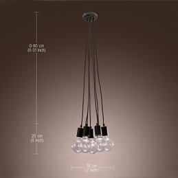 مصباح معلق على شكل كرة زجاجية علوية من طراز Modern Home مزود بـ 7 رؤوس من مصابيح Edison