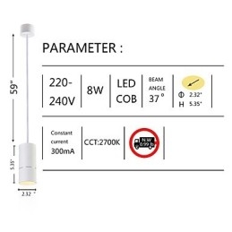 GE 05032 مصباح معلق صغير 8 واط 136 مم، 1 ضوء، أبيض مسحوق مع ألومنيوم
