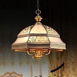 مصباح معلق من النحاس بستة مصابيح من الزجاج النحاسي العتيق