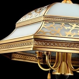 مصباح معلق من النحاس بستة مصابيح من الزجاج النحاسي العتيق
