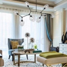 ثريا عصرية حديثة بثمانية مصابيح مع غطاء زجاجي شفاف ومصباح (أسود ذهبي)
