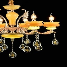 ثريا معدنية صغيرة من الكريستال ذات 6 لمبات بتصميم تقليدي من سبائك الزنك