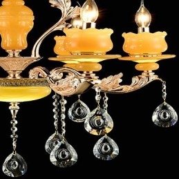 ثريا معدنية صغيرة من الكريستال ذات 6 لمبات بتصميم تقليدي من سبائك الزنك