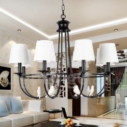 ثريا شمعية عصرية ريفية ذات 8 مصابيح بتصميم عتيق باللون الأسود المتوسطي