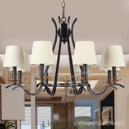 ثريا سوداء معاصرة ذات 8 مصابيح بتصميم شموع عتيق ثريا سوداء معاصرة ذات 8 مصابيح بتصميم شموع عتيق