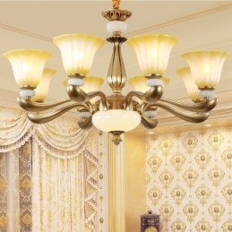 ثريا فاخرة من سبائك الزنك ذات 8 مصابيح بتصميم ريترو تقليدي مع غطاء زجاجي