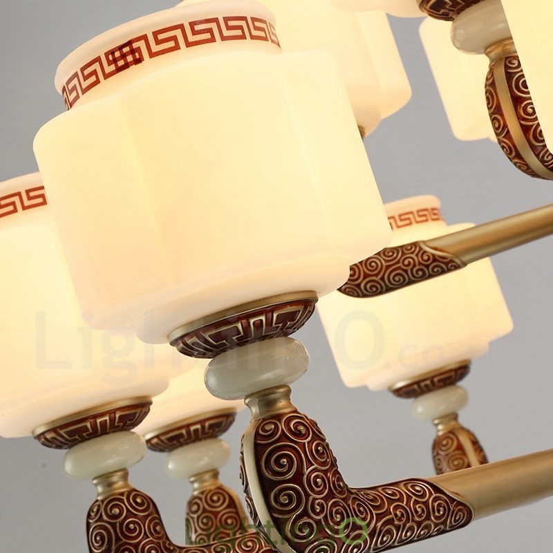 ثريا ردهة فاخرة من سبائك الزنك بتصميم عتيق مكون من 6 مصابيح مع غطاء زجاجي