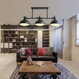 مصباح معلق بثلاثة مصابيح من الفولاذ بتصميم ريفي عتيق مع غطاء زجاجي