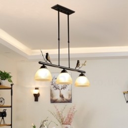 مصباح معلق بثلاثة مصابيح من الفولاذ بتصميم ريفي عتيق مع غطاء زجاجي