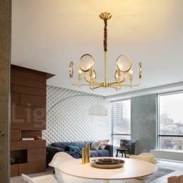 ثريا نحاسية فاخرة بتصميم ريفي عتيق بستة مصابيح مع غطاء زجاجي