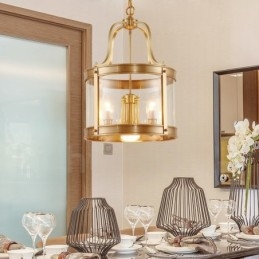 ثريا نحاسية فاخرة بتصميم ريفي عتيق مكونة من 5 مصابيح مع غطاء زجاجي