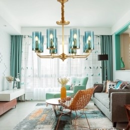 ثريا نحاسية فاخرة بتصميم ريفي عتيق مكونة من 8 مصابيح مع غطاء زجاجي