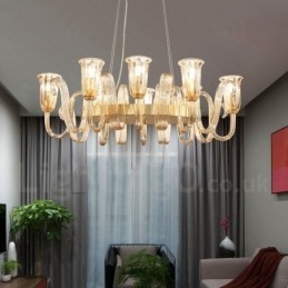 ثريا فاخرة من سبائك الألومنيوم بتصميم ريفي عتيق مكونة من 8 مصابيح مع غطاء زجاجي