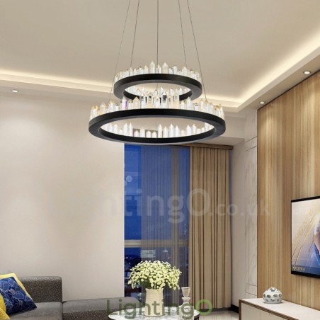 مصباح معلق كريستالي مزدوج الدائرة بتصميم عصري مصباح معلق كريستالي مزدوج الدائرة بتصميم عصري