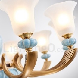 ثريا شمعدانية من السيراميك النحاسي بتصميم عتيق مع ظلال زجاجية