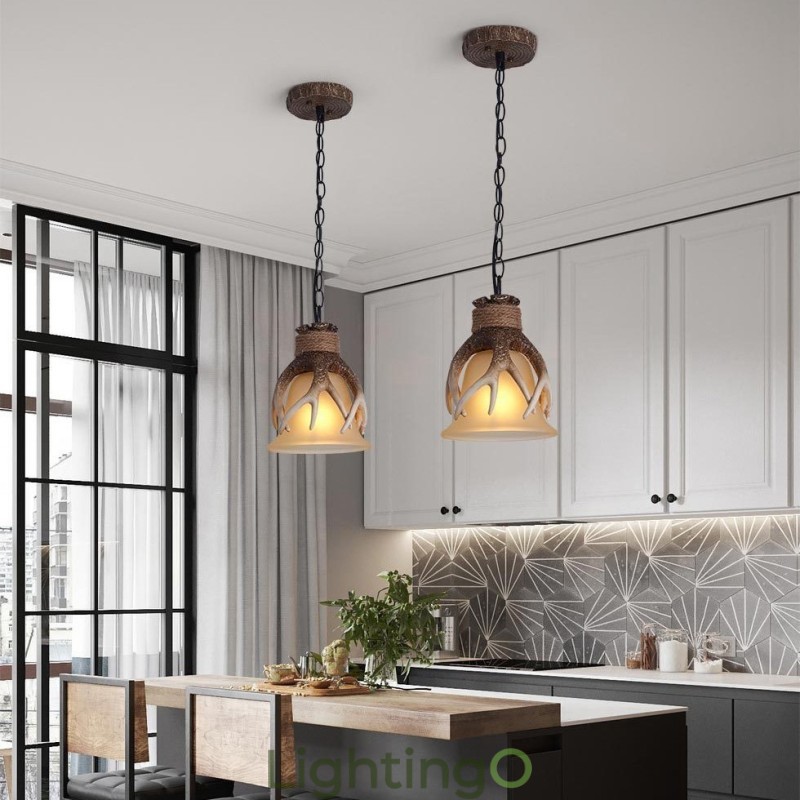 مصباح معلق عتيق بتصميم فني ريفي من نوع One Light مع غطاء زجاجي