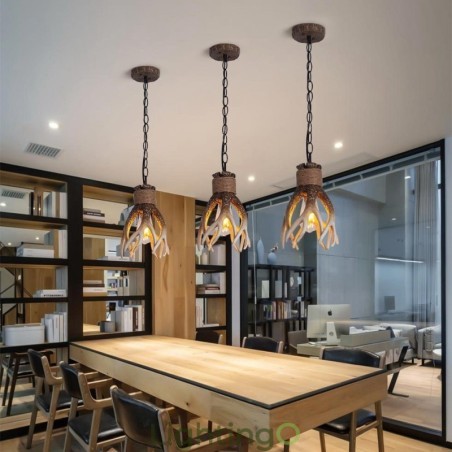مصباح معلق عتيق من قرن الغزال بتصميم فني ريفي من One Light مصباح معلق عتيق من قرن الغزال بتصميم فني ريفي من One Light