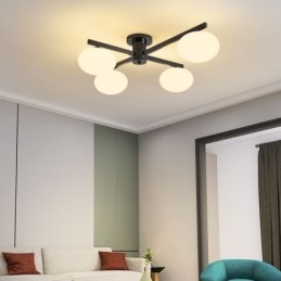 مصباح سقف إبداعي من الحديد المطاوع بتصميم زجاجي نورديك مدمج