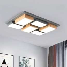 مصباح سقف أكريليك حديث بتصميم هندسي خشبي