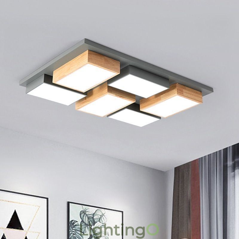 مصباح سقف أكريليك حديث بتصميم هندسي خشبي