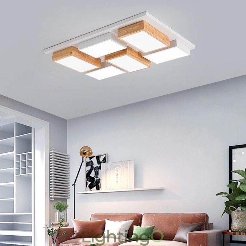 مصباح سقف أكريليك حديث بتصميم هندسي خشبي