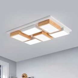 مصباح سقف أكريليك حديث بتصميم هندسي خشبي