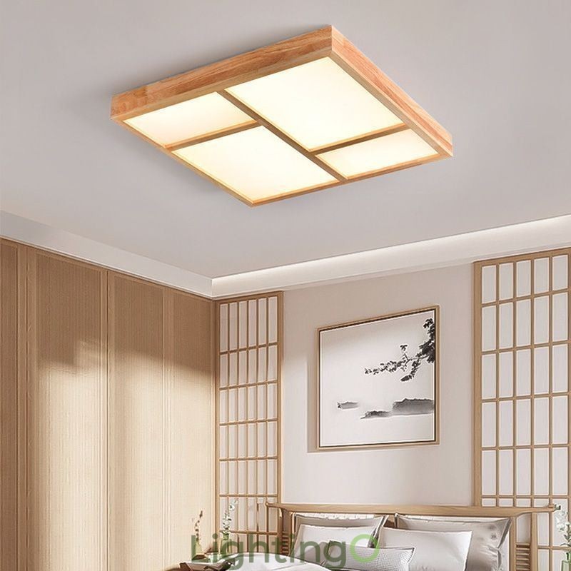 مصباح سقف ياباني من الأكريليك بتصميم هندسي خشبي