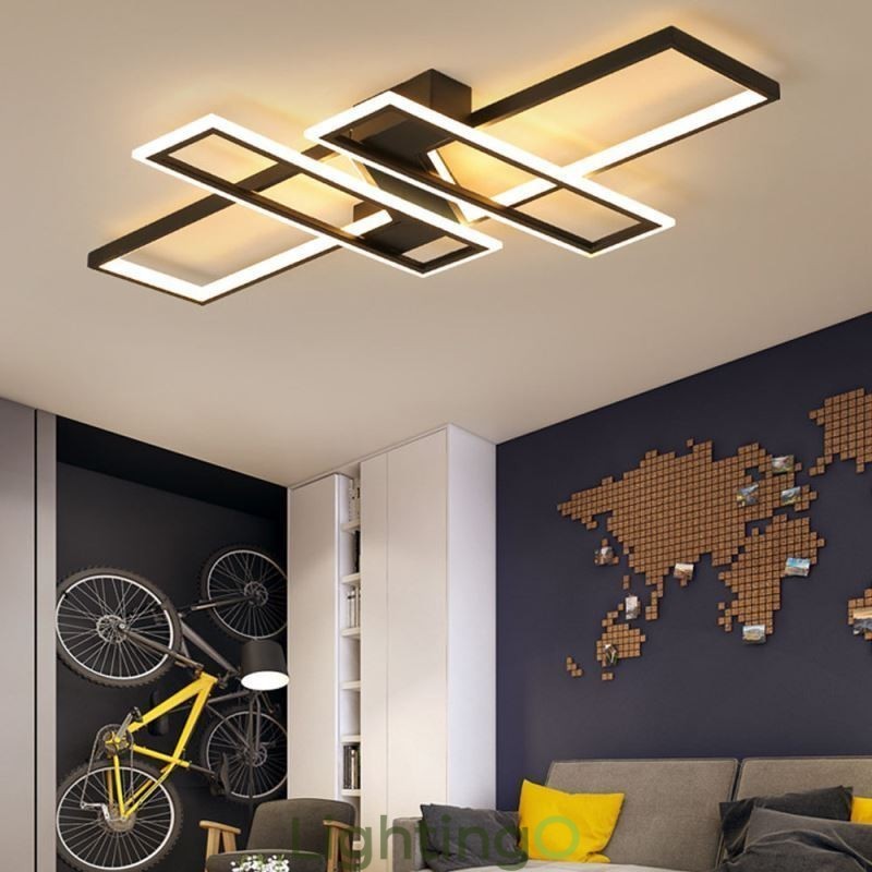 مصباح سقف حديث بأربعة مصابيح، بتصميم هندسي خطي مزخرف