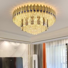 مصباح سقف كريستالي دائري مزخرف بذيل فينيكس ذهبي مطلي بالكهرباء
