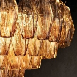 مصباح سقف زجاجي معلق أمريكي، كهرماني شفاف، 90 سم، 14 مصباحًا