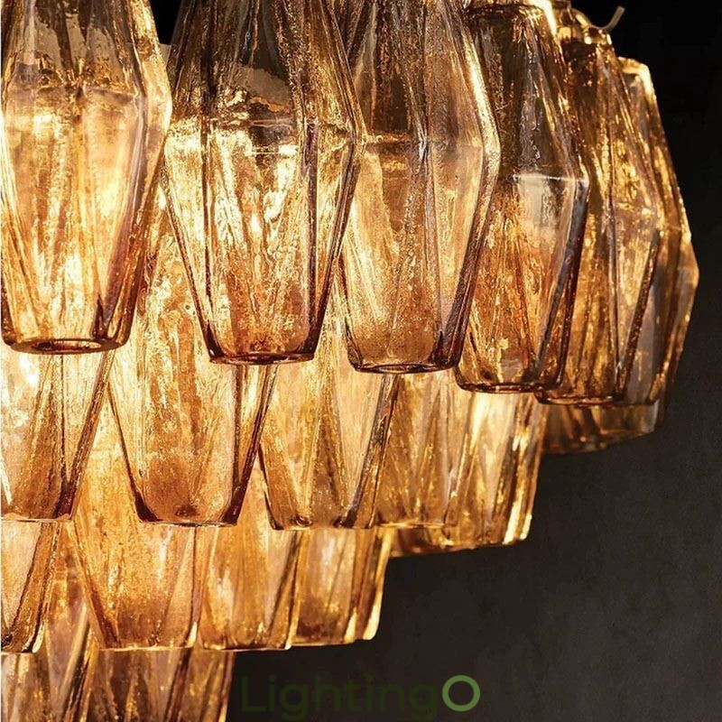 مصباح سقف زجاجي معلق أمريكي، كهرماني شفاف، 90 سم، 14 مصباحًا
