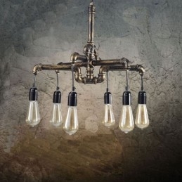 ثريا معلقة بستة مصابيح على شكل أنبوب مائي بتصميم صناعي عتيق، على الطراز الريفي