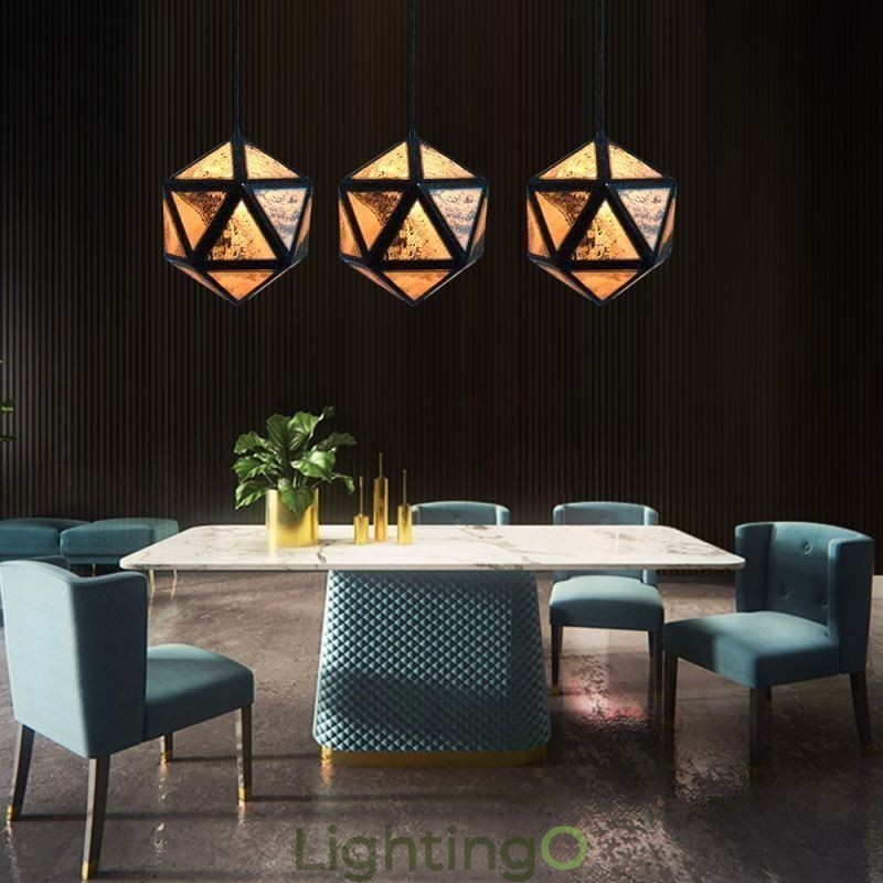 مصباح معلق هندسي على شكل ماسة بتصميم شفاف ثلاثي الأبعاد