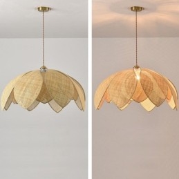 مصباح سقف معلق على شكل لوتس من الروطان بتصميم مقهى بتصميم فني عتيق من الروطان