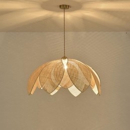 مصباح سقف معلق على شكل لوتس من الروطان بتصميم مقهى بتصميم فني عتيق من الروطان