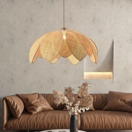 مصباح سقف معلق على شكل لوتس من الروطان بتصميم مقهى بتصميم فني عتيق من الروطان