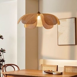 مصباح سقف من الروطان المنسوج يدويًا على شكل بتلات من طراز Wabi Sabi