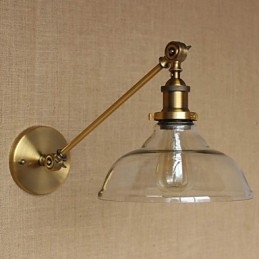 مصباح حائط لغرفة النوم على الطراز الأمريكي الريفي الإبداعي بتصميم ذراع من النحاس والبرونز والزجاج والحديد