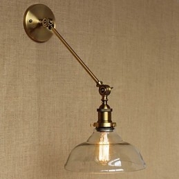 مصباح حائط لغرفة النوم على الطراز الأمريكي الريفي الإبداعي بتصميم ذراع من النحاس والبرونز والزجاج والحديد