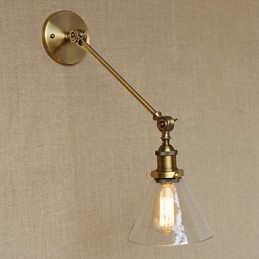 مصباح حائط لغرفة النوم على الطراز الأمريكي الريفي الإبداعي بتصميم ذراع من النحاس والبرونز والزجاج والحديد
