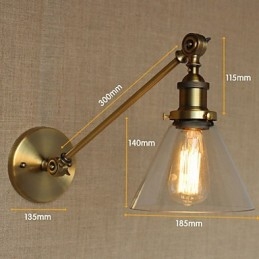 مصباح حائط لغرفة النوم على الطراز الأمريكي الريفي الإبداعي بتصميم ذراع من النحاس والبرونز والزجاج والحديد