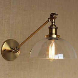 مصباح حائط لغرفة النوم على الطراز الأمريكي الريفي الإبداعي بتصميم ذراع من النحاس والبرونز والزجاج والحديد
