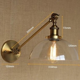 مصباح حائط لغرفة النوم على الطراز الأمريكي الريفي الإبداعي بتصميم ذراع من النحاس والبرونز والزجاج والحديد