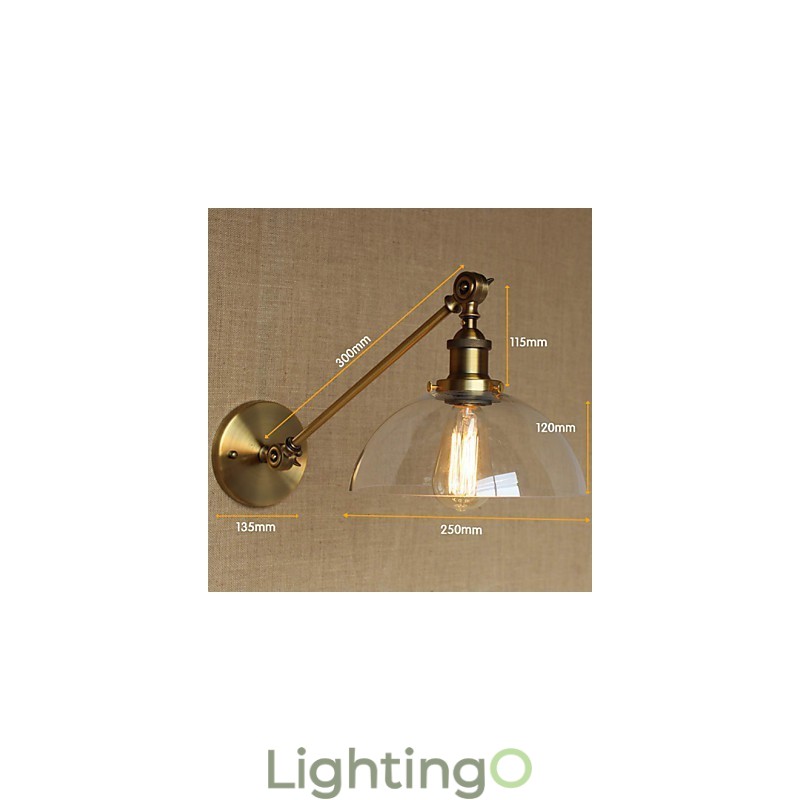 مصباح حائط لغرفة النوم على الطراز الأمريكي الريفي الإبداعي بتصميم ذراع من النحاس والبرونز والزجاج والحديد