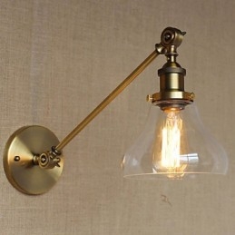 مصباح حائط لغرفة النوم على الطراز الأمريكي الريفي الإبداعي بتصميم ذراع من النحاس والبرونز والزجاج والحديد