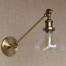 مصباح حائط لغرفة النوم على الطراز الأمريكي الريفي الإبداعي بتصميم ذراع من النحاس والبرونز والزجاج والحديد