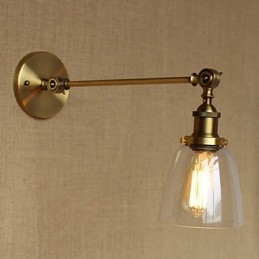 مصباح حائط لغرفة النوم على الطراز الأمريكي الريفي الإبداعي بتصميم ذراع من النحاس والبرونز والزجاج والحديد