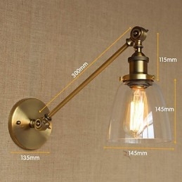 مصباح حائط لغرفة النوم على الطراز الأمريكي الريفي الإبداعي بتصميم ذراع من النحاس والبرونز والزجاج والحديد