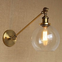مصباح حائط لغرفة النوم على الطراز الأمريكي الريفي الإبداعي بتصميم ذراع من النحاس والبرونز والزجاج والحديد